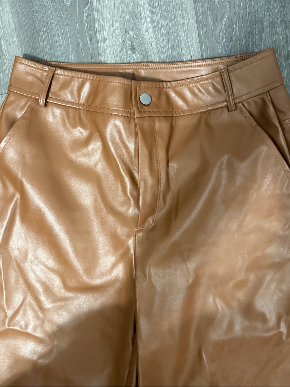 JODIFL Women's Faux Leather Wide-Leg Pants - Cognac size L - Picture 3 of 6